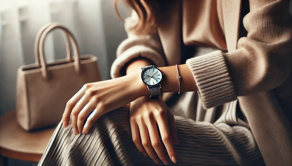 ست ساعت با لباس زنانه