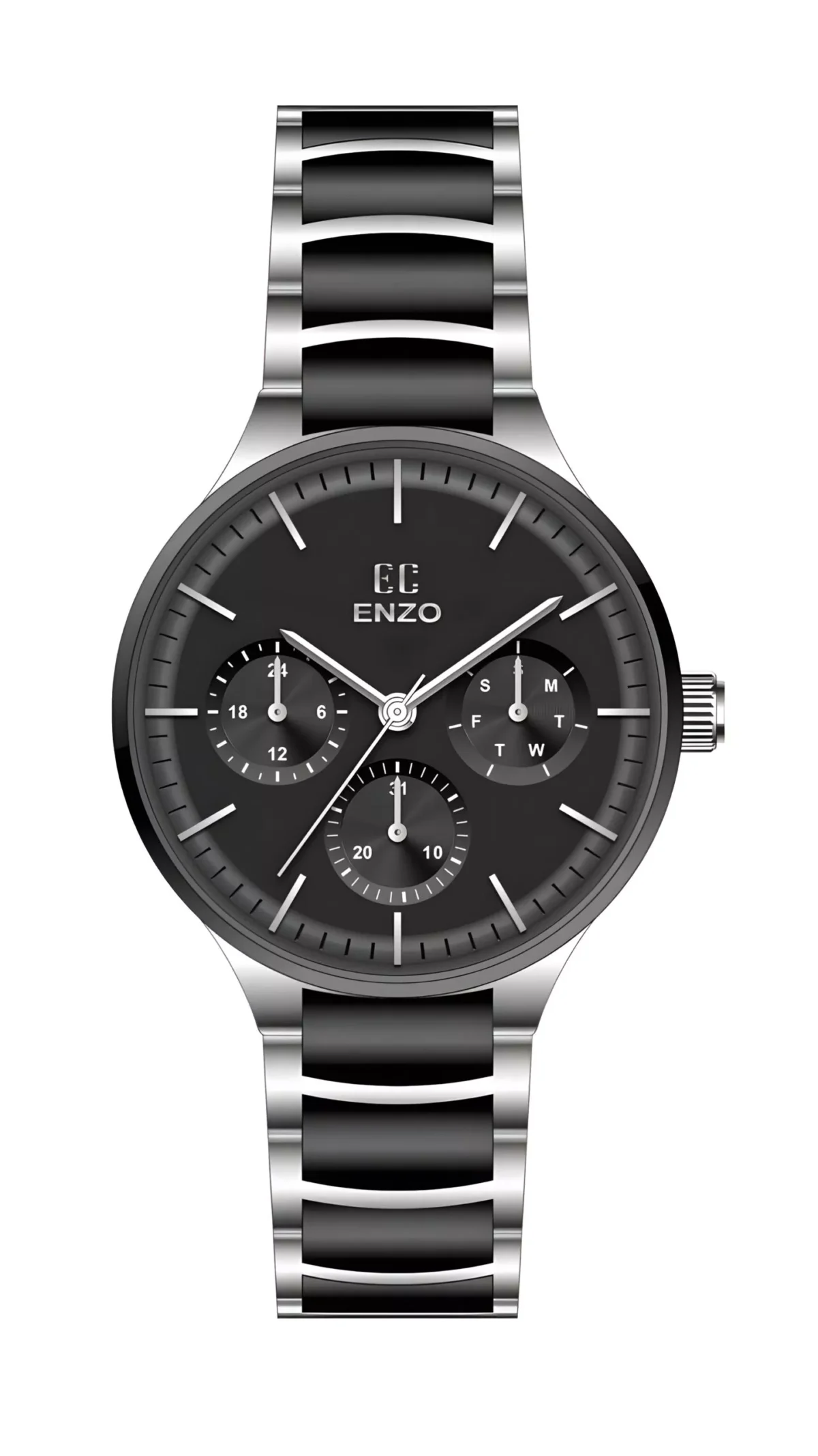 ساعت مردانه انزو استیل سیلور مشکی مدل EC-2188ABG