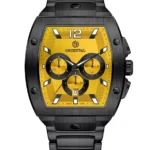 ساعت کرنوگراف اورینتال مردانه مشکی صفحه خردلی مدل O.SH218G-0083