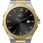 ساعت مردانه انزو استیل سیلور طلایی صفحه مشکی مدل EC-608TBG