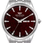ساعت مردانه سنتنیال استیل سیلور صفحه زرشکی مدل122