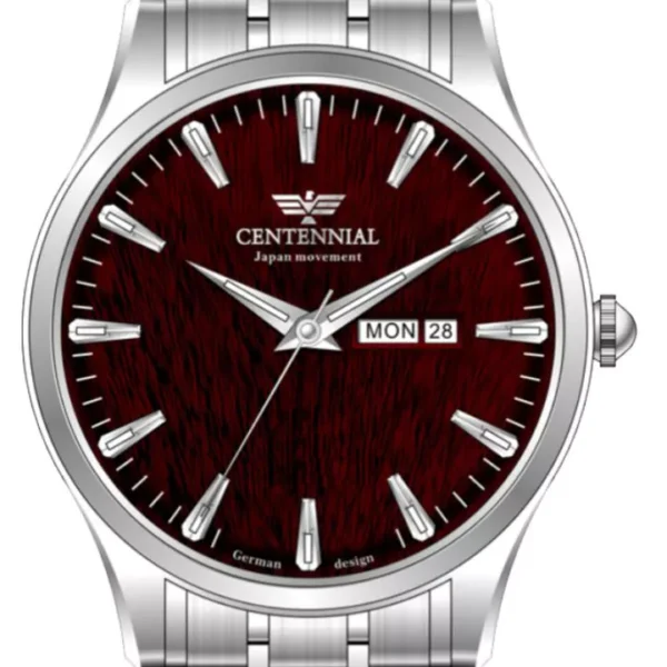 ساعت مردانه سنتنیال استیل سیلور صفحه زرشکی مدل122