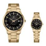 ست ساعت اورینتال زنانه ومردانه طلایی صفحه مشکی مدل O.SH210G-0002