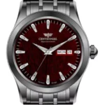 ساعت زنانه سنتنیال استیل ذغالی صفحه زرشکی مدل 112