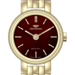 ساعت زنانه سنتنیال استیل طلایی صفحه زرشکی مدل 38