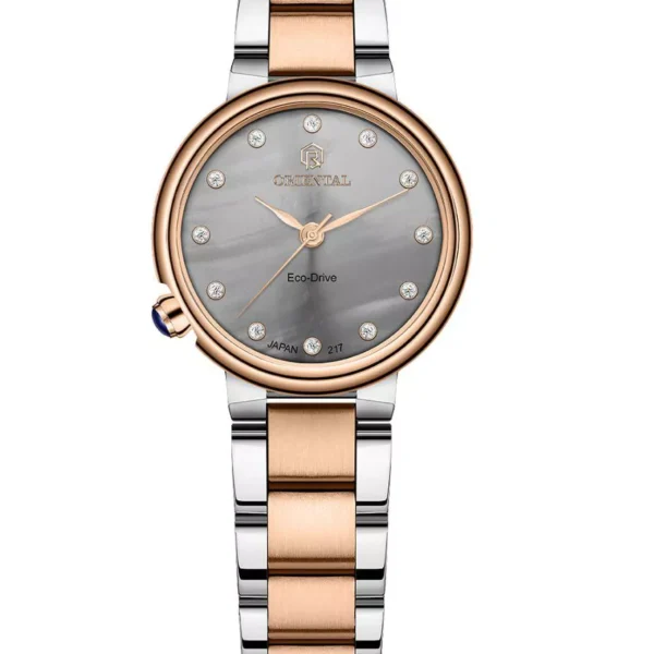 ساعت اورینتال زنانه استیل سیلور رزگلد صفحه طوسی مدل O.SH217L-0043