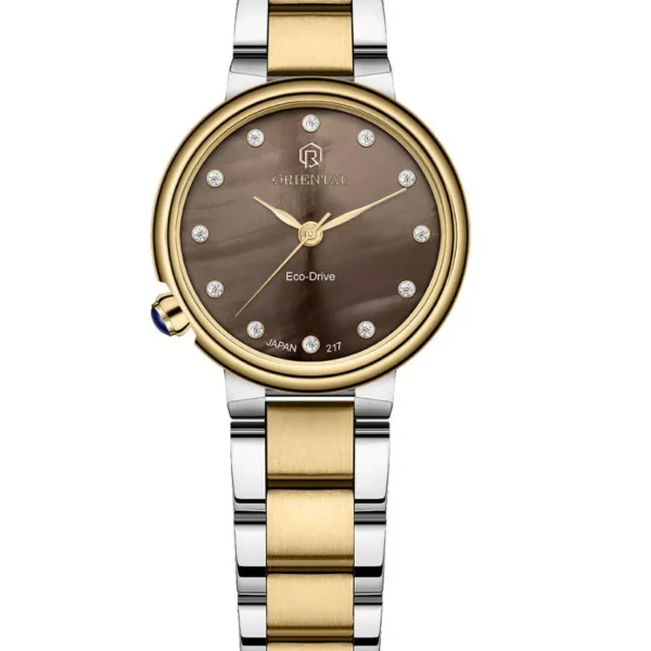 ساعت اورینتال زنانه استیل سیلور طلایی صفحه کافی مدل O.SH217L-0404