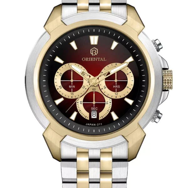ساعت اورینتال مردانه سیلور طلایی زرشکی O.SH211G-1023