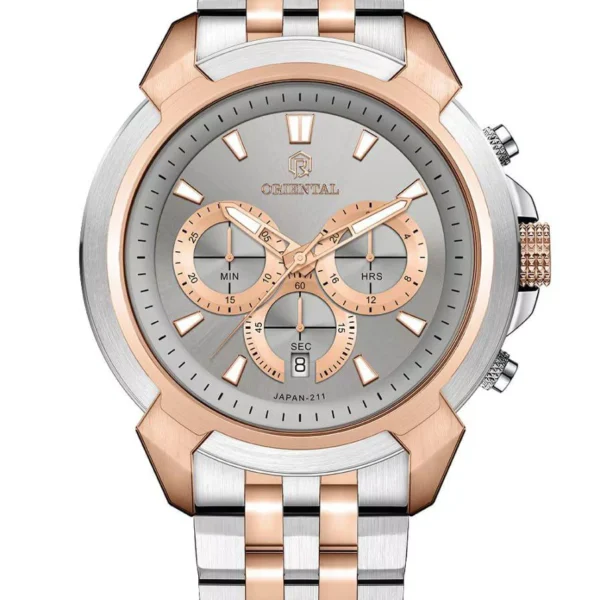 ساعت اورینتال مردانه سیلور طلایی طوسی O.SH211G-0043