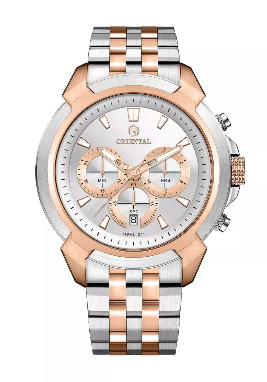 ساعت اورینتال مردانه فلزی سیلور طلایی صفحه سیلور مدل O.SH211G-0006 ساعت اورینتال مردانه فلزی سیلور طلایی صفحه سیلور مدل O.SH211G-0006