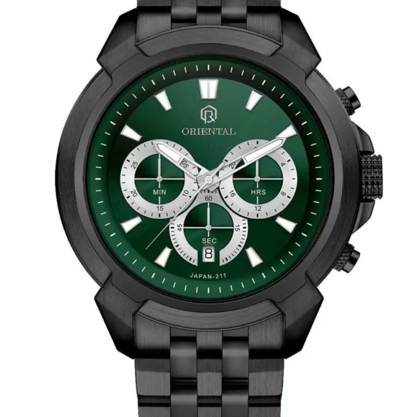 ساعت اورینتال مردانه فلزی مشکی صفحه سبز مدل O.SH211G-0027