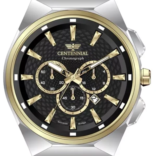 ساعت مردانه سنتنیال سیلور طلایی صفحه مشکی مدل 85