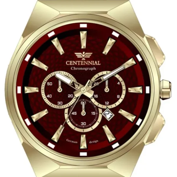 ساعت مردانه سنتنیال طلایی صفحه زرشکی مدل 79