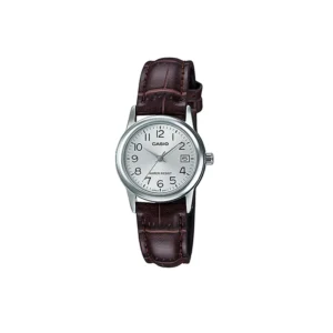 ساعت زنانه گرد بندچرم قهوه ای تیره کاسیو مدل CASIO-LTP-V002L-7B2